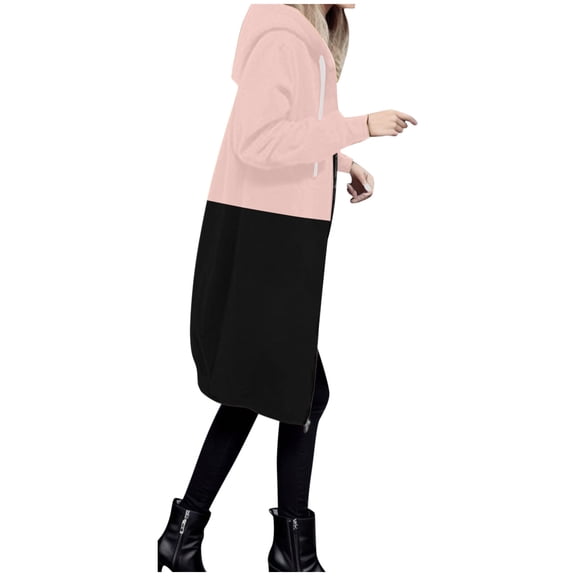 TIANZEN Women Autumn And Winter Casual Fashion Solid Color Drawstring Hooded Long Zipper Pocket Coat Long Women's Dresses with Jackets Womens Western Jacket Light Jacket for Women Casual