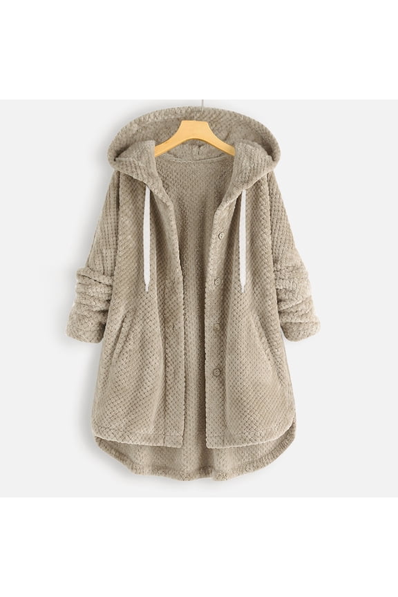 Women Autumn Winter Solid Color Hooded Long Sleeve Buttons Pockets Cardigan Coat Jacket Shirt Jacket Women Tan Jacket Women Jacket Light