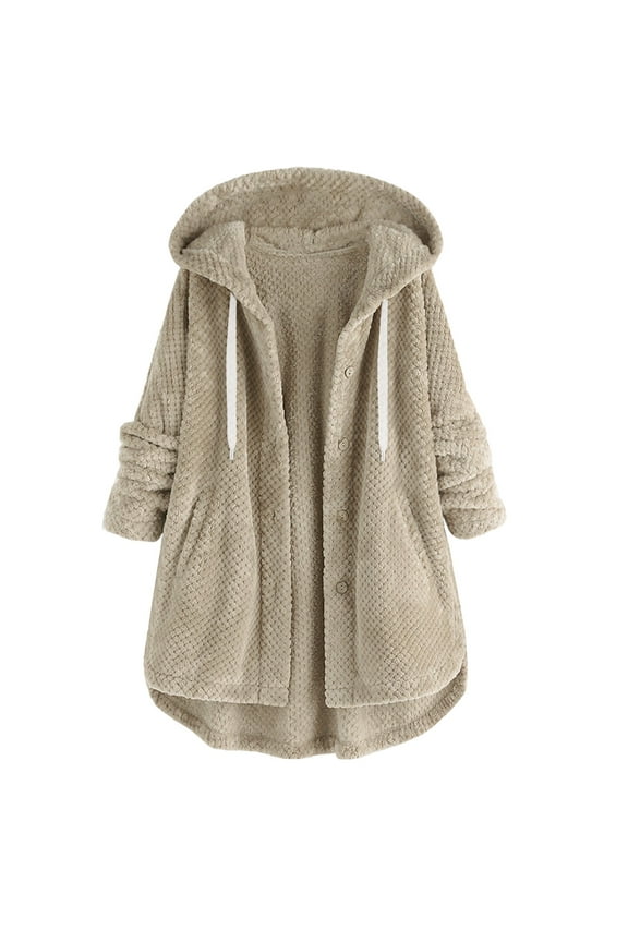 Women Autumn Winter Solid Color Hooded Long Sleeve Buttons Pockets Cardigan Coat Jacket Womens Side Zip Jacket Womens Sweater Jacket Womens Casual Jackets Zip up