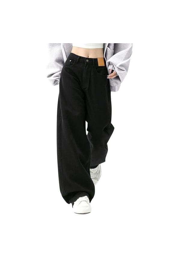 Women Baggy Jeans With High Waist Straight Wide Leg Denim Trousers Jeans 90s Streetwear Jeans Stretch Pants for Women with Pockets Jean Women plus plus Size Women Clothes
