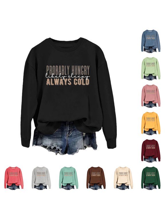 Women Canadian Maple Leaf Print Round Neck Long Sleeve Casual Hoodie 4x Sweatshirt Women