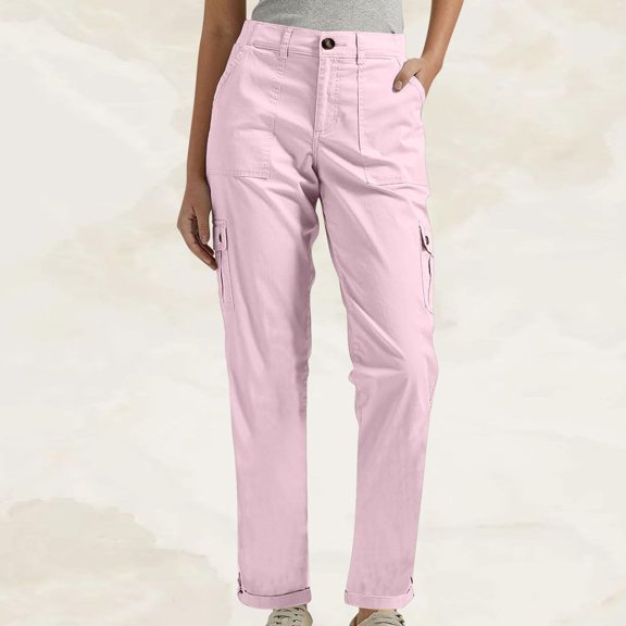 TIANZEN Women Cargo Pant Casual Stretch Elastic Waist Flat Front Straight Leg Long Pants Hem Work Trousers Track Pants Women Casual Pants Womens Stretchy Sweatpants for Women Tall