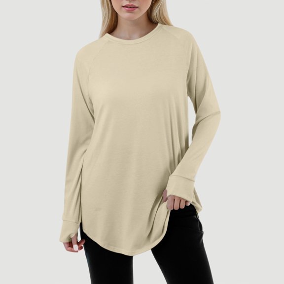 TIANZEN Women Casual Fashion Solid Color Loose Round Neck Long Sleeve Raglan Sleeve T Shirt Top Long Sleeved Women's Shirts Pack Shirt Woman Lose Shirt