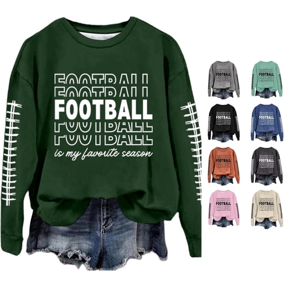 TIANZEN Women Casual Long Sleeve Lightweight Crewneck Sweatshirts Football Graphic Printed Pullover Sweatshirts Blouse Top Hooded Zip up Jacket Women