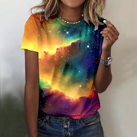 TIANZEN Women Casual Printing Shirts Round Neck Short Sleeve Tee Tops Tunic Blouse Swim Tops Long Sleeve Tee for Women Tee Fashion