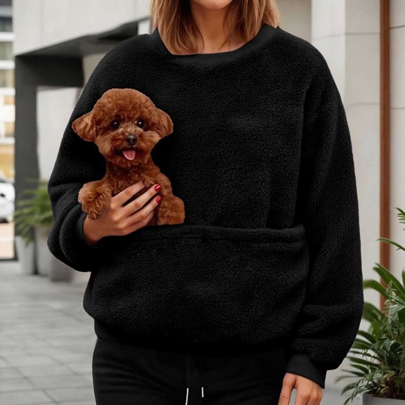 TIANZEN Women Casual Solid Pocket Long Sleeve Pet Hoodless Sweatshirt Pullover Top Color Jacket Ladies Sweatsuits Hoodies Female