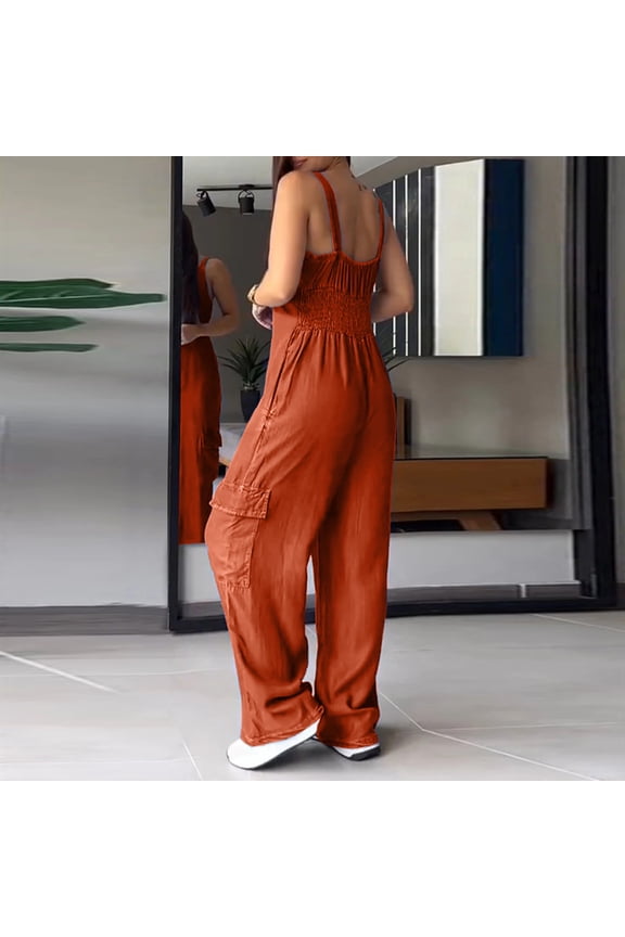 Women Casual Wide Leg Jumpsuits Loose Fit Sleeveless Jumpsuit With Pockets Zip up Jumpsuits for Women Pantsuit