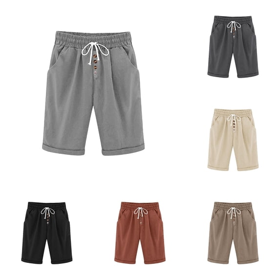 TIANZEN Women Elastic Waist Shorts Casual Solid Color Shorts Lightweight Shorts With Pockets Womens plus Size Pants Casual Work