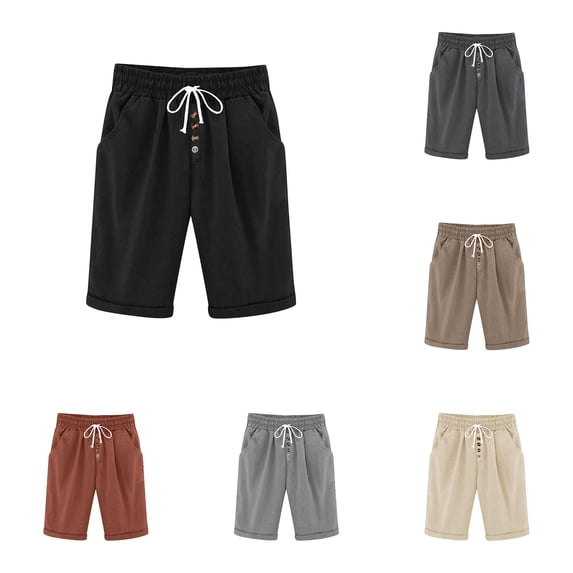 TIANZEN Women Elastic Waist Shorts Casual Solid Color Shorts Lightweight Shorts With Pockets Womens plus Size Pants Casual Work