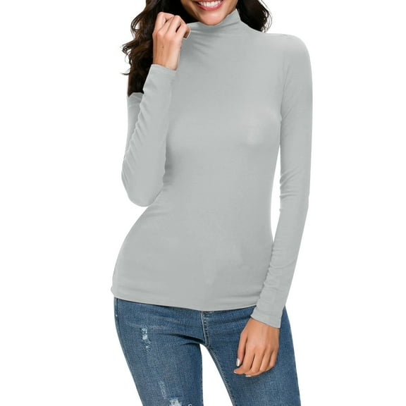 TIANZEN Women Fashion Solid Long Sleeve Turtleneck Blouse Tops Slim Fit Stretchy Layer Tee Shirts Womens Thermal Tops Long Sleeve with Thumb Hole Thermal Long Sleeve for Men