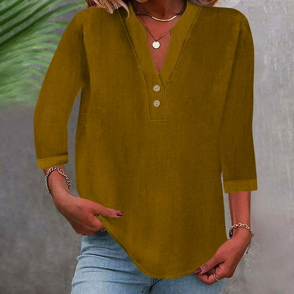 TIANZEN Women Fashion V Neck Point Sleeve Button Casual Comfortable Top Short Sleeve Athletic Shirt Women Women's Summer Shirts Shirt Women Long Sleeve