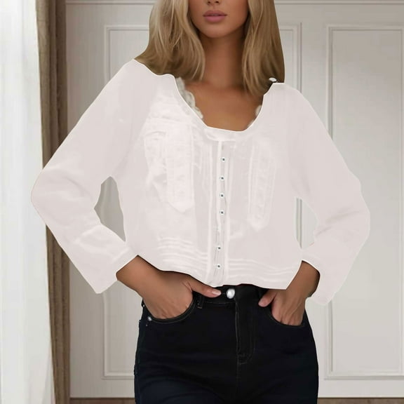 TIANZEN Women Lace Tie Front Top Long Sleeve Button Up Chiffon Cardigan Flowy Boho Peplum Shirt Going Out Tops Long Sleeve Running Shirts Stripe Tee Women Loose Tops Summer