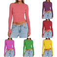 thumbnail image 1 of TIANZEN Women Long Sleeve Shirt Basic Crop Top Fashion Underwear Layer Slim Top Tunic Raglan, 1 of 4