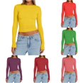 thumbnail image 1 of TIANZEN Women Long Sleeve Shirt Basic Crop Top Fashion Underwear Layer Slim Top Tunic Raglan, 1 of 4
