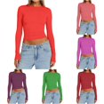 thumbnail image 1 of TIANZEN Women Long Sleeve Shirt Basic Crop Top Fashion Underwear Layer Slim Top Tunic Raglan, 1 of 4