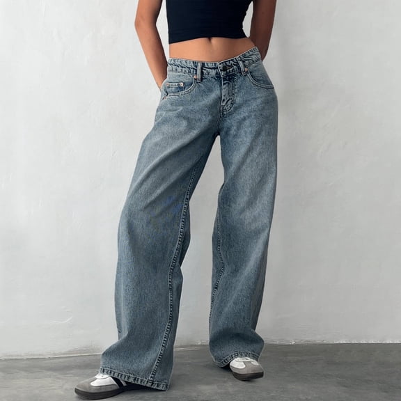 TIANZEN Women Low Rise Baggy Jeans Loose Fit Boyfriend Straight Wide Leg Jeans Trendy Stretch Long Denim Pants Tan Pants for Women Work Wear for Women Casual Pants for Women Loose Fit