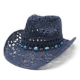 thumbnail image 1 of TIANZEN Women Men Summer Western Cowboy Hat Shapeable Straw Hat Hollowed Out Sun Hat Leopard Bow Visors, 1 of 3
