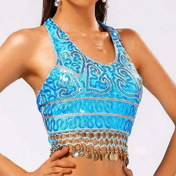 TIANZEN Women Sequin Crop Top Belly Dance Bra Top Talter Tank Top Sequin Tassel Top 2x Ladies Tops Women Tops 4x Tops Women