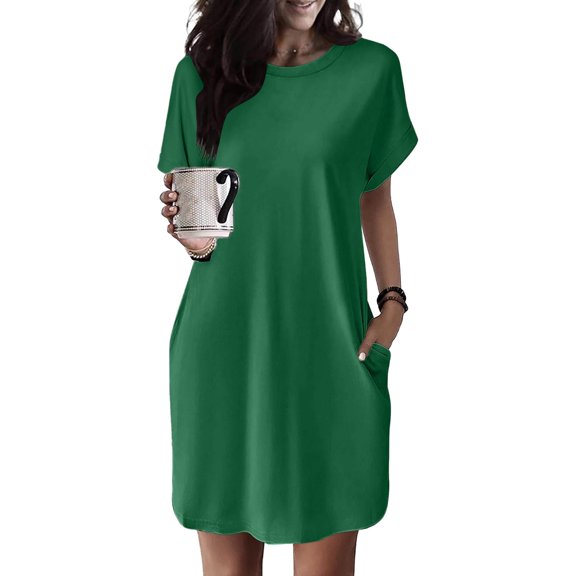 TIANZEN Women Soft T Shirt Dress Short Sleeve Casual Summer Tunic Dress Loose Loose Dress With Dressy Fall Dresses for Women Women's Long Casual Dresses for Women Casual Summer Midi Length