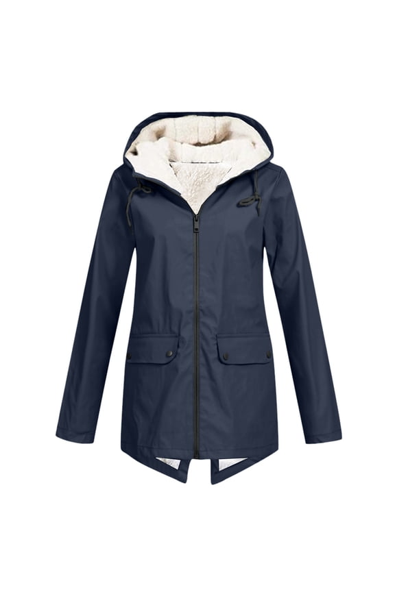 Women Solid Thickening Jacket Outdoor Plus Size Hooded Raincoat Windproof Winter Casual Jacket Women Vest Lightweight Women Hooded Jacket Women