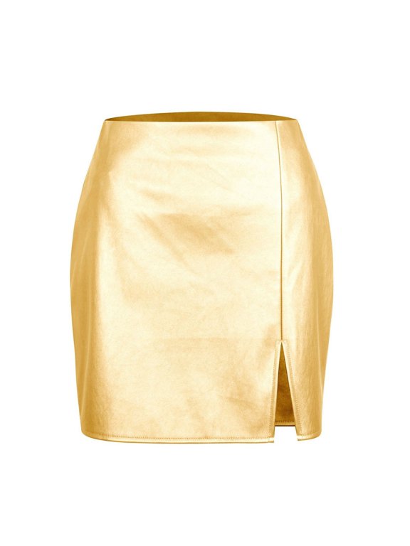 Women Split Leather Skirt High Waist Zipper Skirt Cover Skirt Running Skirt