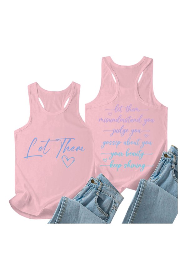 Women Summer Letter Printed Round Neck Casual Sleeveless Vest Top Fitted Top Women Training Performer Top 3x Tops for Women plus Size