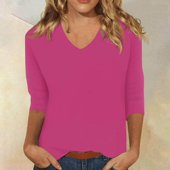 TIANZEN Women T Shirt V Neck Solid Color Casual Summer Basic Top Women Shirt Long Sleeve Tee for Women Womens Neck Long Sleeve Thermal Shirts Short Sleeved Shirts for Women Casual