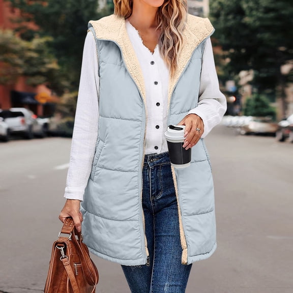 TIANZEN Women Vest Casual Stand Collar Sleeveless Jacket Warm Winter Reversible Zip Up Outerwear With Pockets Lighting Weight Vests Puffy Vest with Hood Battery Heated Vest Youth