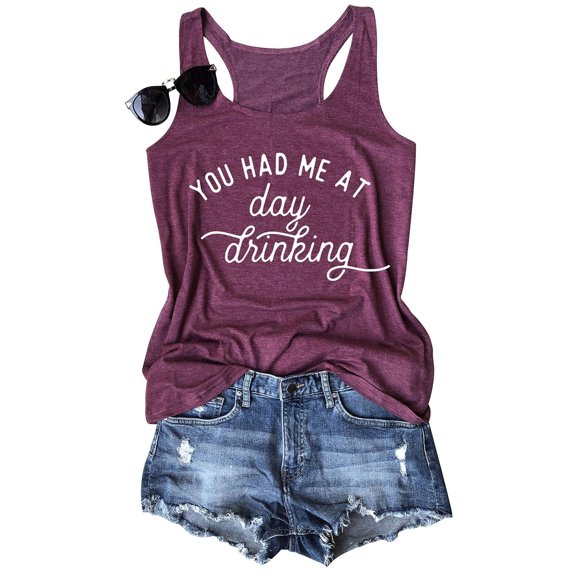 TIANZEN Women You Had Me At Day Drikin Summer Letter Printed Round Neck Sleeveless Tank Top N Bike Tops for Women Shirts Woman