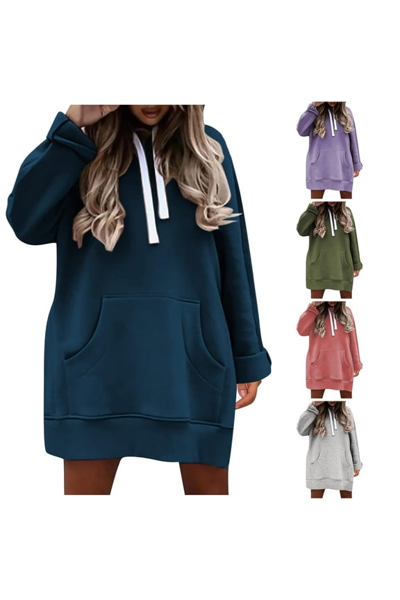 Women's Autumn Long Sleeve Side Opening Solid Color Extended Pocket Hooded Casual Skirt Hoodie Long Sleeve Hooded Sweatshirt Women