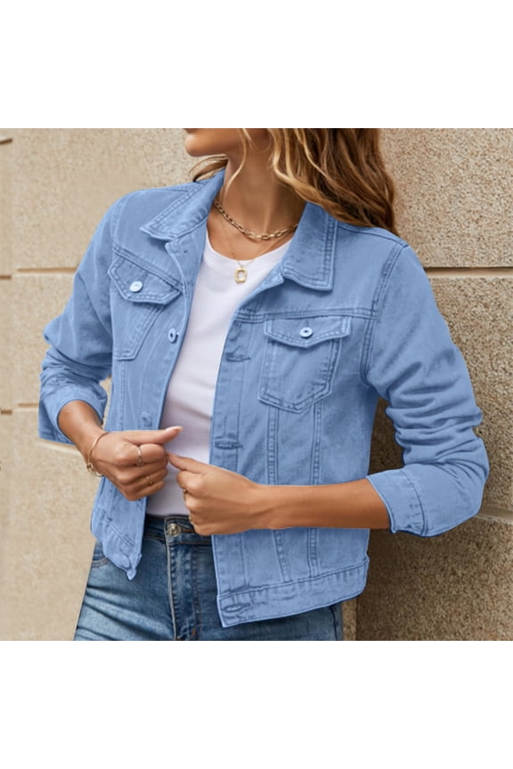 Women's Basic Solid Color Button Down Denim Jacket With Pockets Denim Jacket Coat Short Jean Jacket Women Ladies Jackets Tall Women Jacket