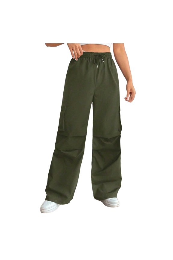 Women's Cargo Pants High Waisted Drawstring Wide Leg Pants 2024 Workout Hiking Trousers With Pockets Dresses for Women Casual Summer Midi Length Maxi Summer Dress for Women