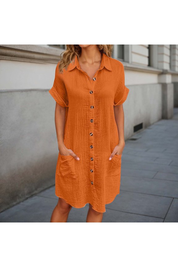 Women's Casual Button Down Shirt Dress Loose Fit Mid Long Sleeve Comfortable Wear Daily Outfit Versatile Tunic Top For Shirt Dress for Women Summer Beach Dress plus Size Short Summer Dresses