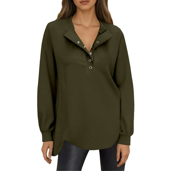 TIANZEN Women's Casual Crewneck Button Down Long Sleeve Pullover Sweatshirt Top Soft Comfortable Knit Blouse For Everyday Wear Jackets Women Ladies Long Sleeve Sweatshirts Dressy Sweatshirts for Women