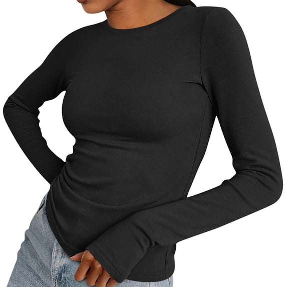 TIANZEN Women's Casual Crewneck Long Sleeve Solid Color Top T Shirt Finger Base Shirt Womens T Shirts