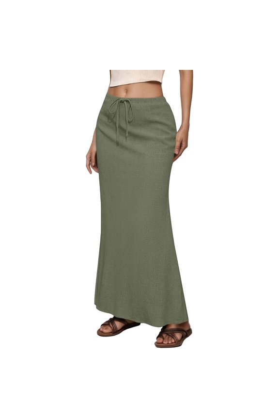 Women's Casual High Waist Drawstring Elastic Waist Midi Skirt With Back Slit For Daily Spring Summer Basic Solid Floral Midi Skirt Hot Skirt for Women Shorts to Wear under Skirts