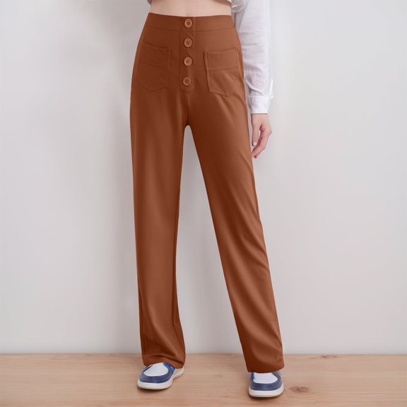 TIANZEN Women's Casual High Waisted Straight Leg Button Pocket Pants plus Size Leggings with Pockets 3x Harem Pants for Women with Pockets Workout Pats