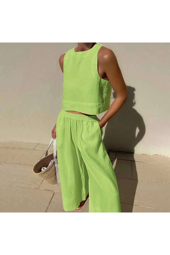 Women's Casual Large Suit Loose Solid Sleeveless Shirt And Pants Two Piece Set plus Size Snow Bibs for Women Suit for Petite Women after Wedding Outfit for Bride