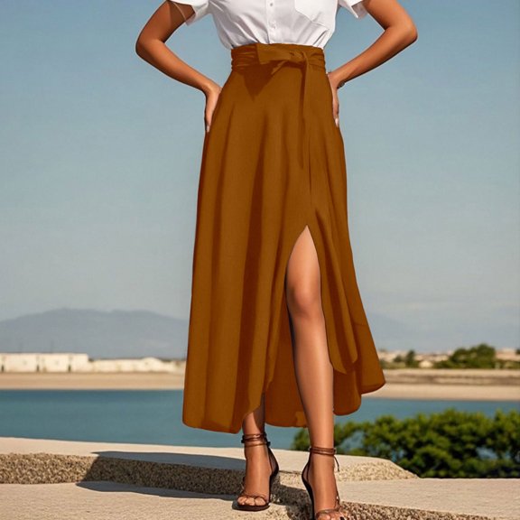 TIANZEN Women's Casual Mid Waist Cargo Jeans Stretch Wide Leg Denim Pants Spandex Skirts for Women Double Slit Skirt Sweater Skirt Set