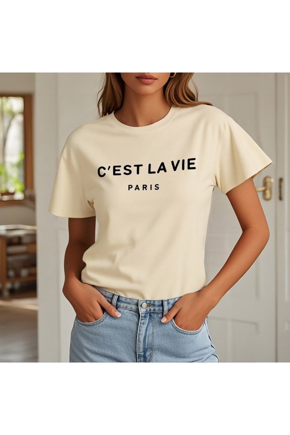 Women's Casual Short Sleeve Round Neck T Shirt With Letter Print For Daily Wear And Comfort Tech Stretch Fashion Womens T Shirt Women Long Sleeves Shirts