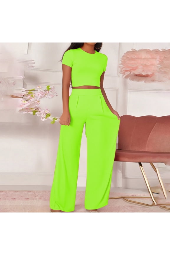 Women's Casual Short Sleeve Two Piece Outfit Summer Spring Fall Everyday Comfortable Pure Color Casual Business Outfits for Women Dressy Pant Suits for A Wedding Petite Size Ski Suit Women