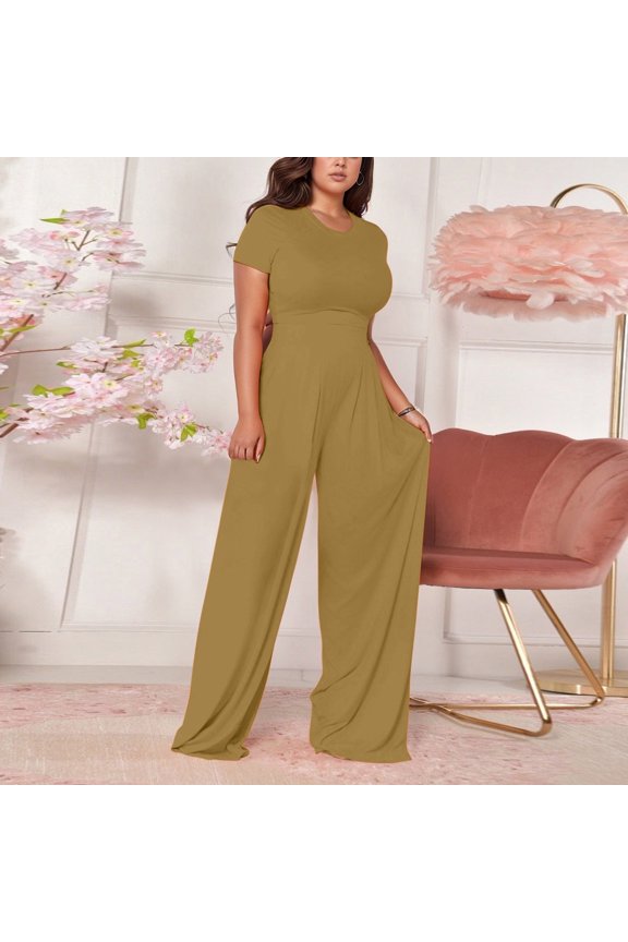 Women's Casual Short Sleeve Two Piece Outfit Summer Spring Fall Everyday Comfortable Pure after Wedding Outfit for Bride Sweater And Pants for Women Elegant Jumpsuits for Women Evening Party