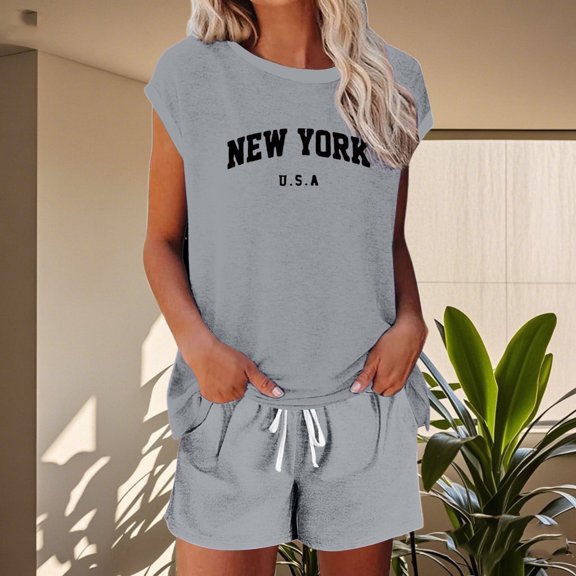 TIANZEN Women’s Casual Shorts Suit For Spring And Summer Comfortable Round Neck Set With Drawstring For Daily Wear Great For Pairing With Women Board Swim Shorts Shorts Swimsuit Teen Swim