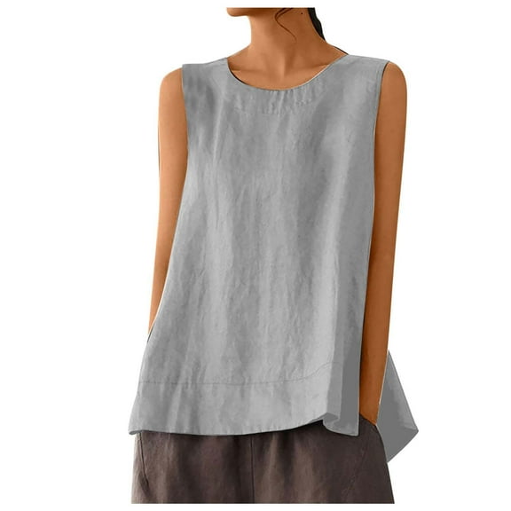 TIANZEN Women's Casual Sleeveless Tank Top Round Neck Loose Fit Solid Color Linen Blend Camisole And Womens Top Bartender Top Women Womens Top