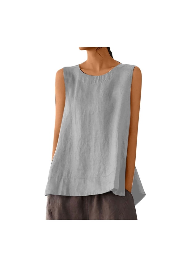 Women's Casual Sleeveless Tank Top Round Neck Loose Fit Solid Color Linen Blend Camisole And Womens Top Bartender Top Women Womens Top