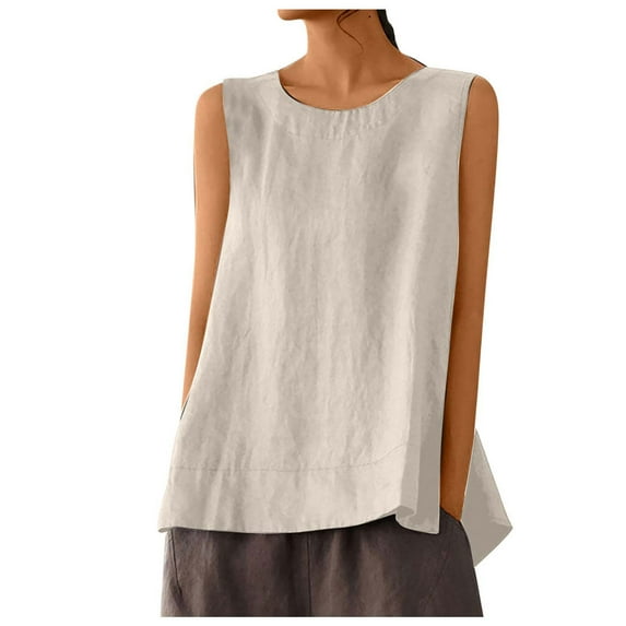 TIANZEN Women's Casual Sleeveless Tank Top Round Neck Loose Fit Solid Color Linen Blend Camisole And Womens Top Bartender Top Women Womens Top