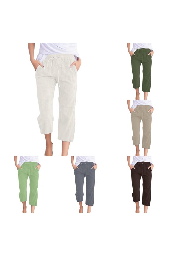 Women's Casual Solid Color Plain Weave Breathable 7/8 Pants Women Cover up Pants