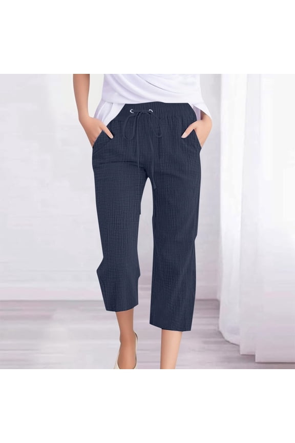 Women's Casual Solid Color Plain Weave Breathable 7/8 Pants Womens Casual Dress Pants with Pockets Womens Hiking Pants with Pockets Cargo Sweatpants for Women