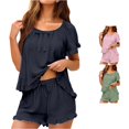 thumbnail image 1 of TIANZEN Women's Casual Solid Color Sleepwear Set With Bowknot Trim Short Sleeve Short Pajamas For Home Relaxation Spring Summer Nightwear Comfortable Outfit Womens Organic Pajamas, 1 of 7