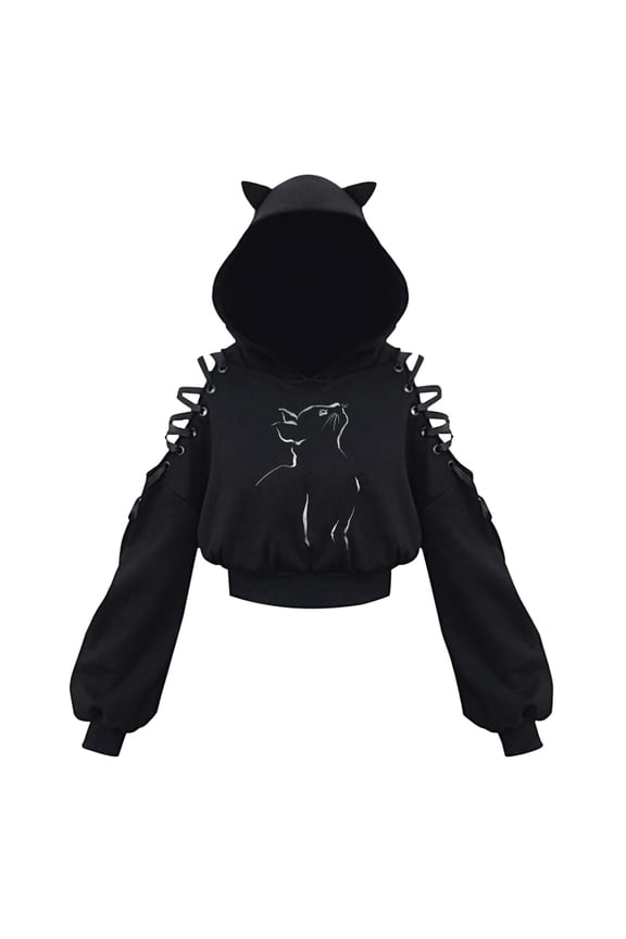 Women's Cat Ear Hoodie Pullover Long Sleeve Hooded Sweatshirt Cute Blouse Casual Winter Jacket